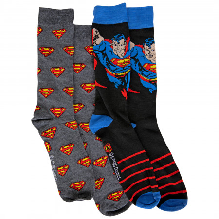 Superman Flying Punch and Repeating Symbols 2-Pair Pack of Crew Socks